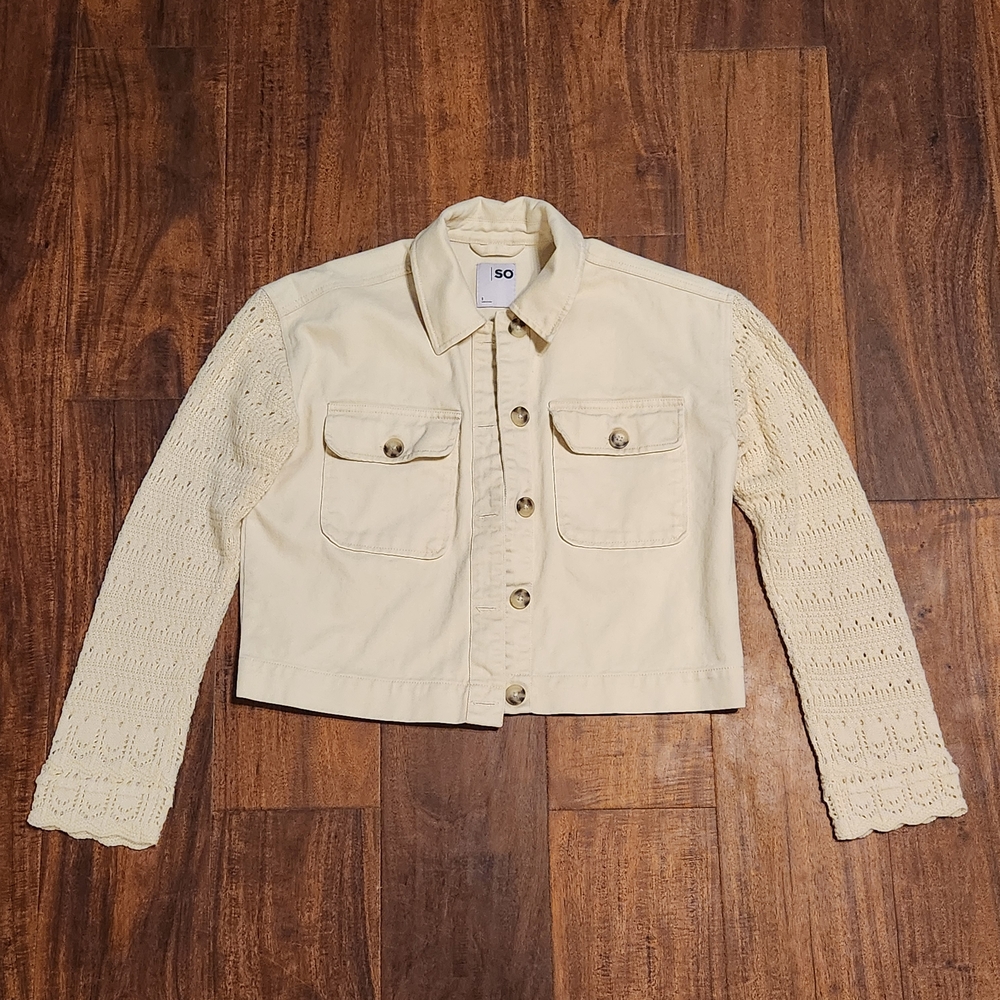 SO Women's Cream Jacket with Lace Sleeves